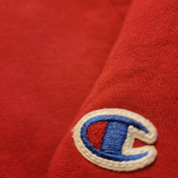 Champion Red Hooded Sweatshirt with Embroidered 'C' Patch - Picture 4 of 6